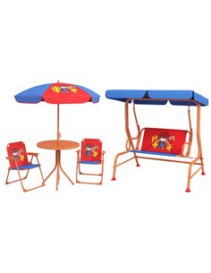 Outsunny 4 Piece Kids Garden Furniture Set with Parasol, Red & Blue 3E1-P002