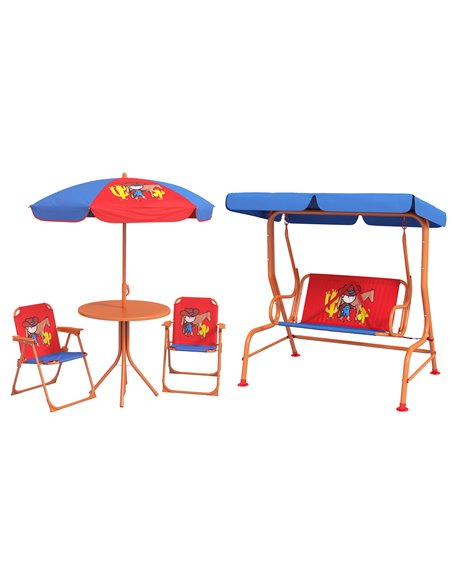Outsunny 4 Piece Kids Garden Furniture Set with Parasol, Red & Blue 3E1-P002 - pic 51345 | FastDaddyshop