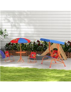 Outsunny 4 Piece Kids Garden Furniture Set with Parasol, Red & Blue 3E1-P002 2