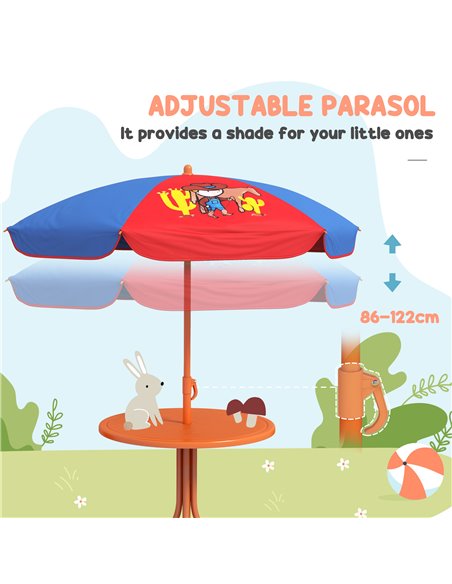Outsunny 4 Piece Kids Garden Furniture Set with Adjustable Canopy, Cowboy Themed, Kids Garden Table and Chair Set and Double Sea - pic 51348 | FastDaddyshop