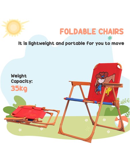 Outsunny 4 Piece Kids Garden Furniture Set with Adjustable Canopy, Cowboy Themed, Kids Garden Table and Chair Set and Double Sea - pic 51349 | FastDaddyshop