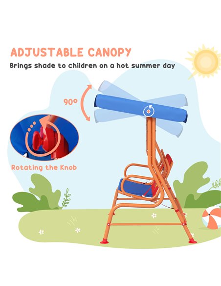Outsunny 4 Piece Kids Garden Furniture Set with Adjustable Canopy, Cowboy Themed, Kids Garden Table and Chair Set and Double Sea - pic 51350 | FastDaddyshop