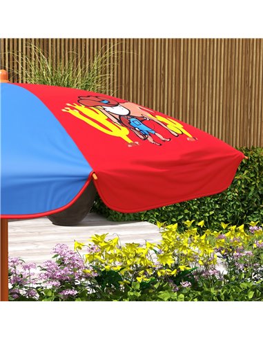Outsunny 4 Piece Kids Garden Furniture Set with Adjustable Canopy, Cowboy Themed, Kids Garden Table and Chair Set and Double Sea