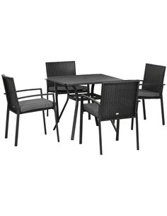 Outsunny 4 Seater Rattan Garden Furniture Set, Black 861-091V70BK