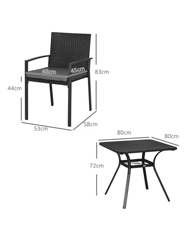 Outsunny 4 Seater Rattan Garden Furniture Set 5 Pieces Outdoor Dining Set with Cushions, Umbrella Hole - Black 861-091V70BK