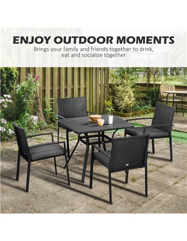 Outsunny 4 Seater Rattan Garden Furniture Set 5 Pieces Outdoor Dining Set with Cushions, Umbrella Hole - Black 861-091V70BK