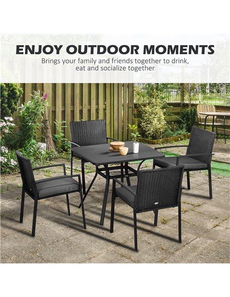 Outsunny 4 Seater Rattan Garden Furniture Set 5 Pieces Outdoor Dining Set with Cushions, Umbrella Hole - Black 861-091V70BK - pic 51357 | FastDaddyshop