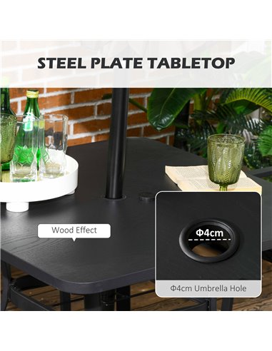 Outsunny 4 Seater Rattan Garden Furniture Set 5 Pieces Outdoor Dining Set with Cushions, Umbrella Hole - Black 861-091V70BK