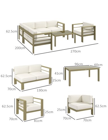 Outsunny 5-Piece Garden Sofa Set with Cushions, Aluminium Garden Furniture Sets with Glass Top Coffee Table, Patio Sectional Fur