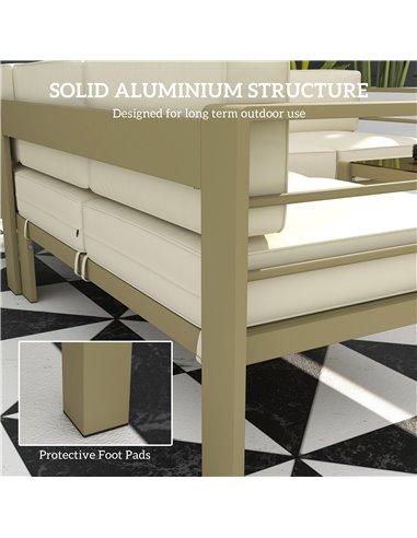 Outsunny 5-Piece Garden Sofa Set with Cushions, Aluminium Garden Furniture Sets with Glass Top Coffee Table, Patio Sectional Fur