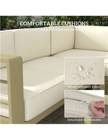 Outsunny 5-Piece Garden Sofa Set with Cushions, Aluminium Garden Furniture Sets with Glass Top Coffee Table, Patio Sectional Fur