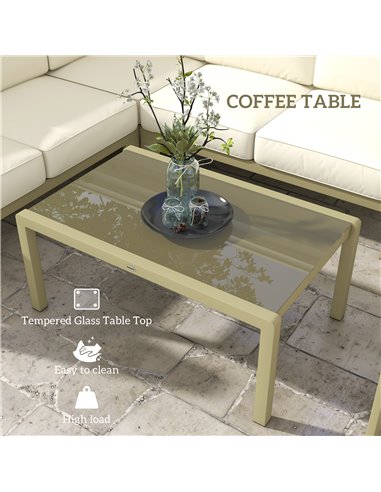 Outsunny 5-Piece Garden Sofa Set with Cushions, Aluminium Garden Furniture Sets with Glass Top Coffee Table, Patio Sectional Fur