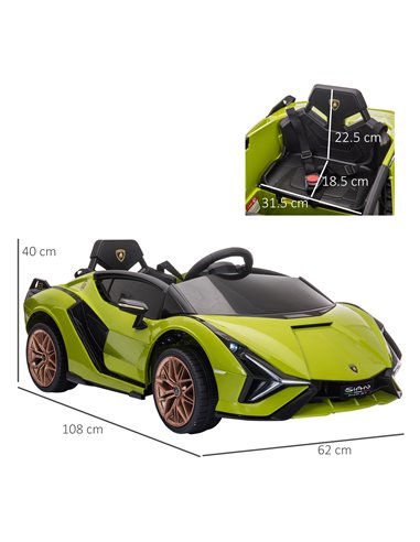 HOMCOM Compatible 12V Battery-powered Kids Electric Ride On Car Lamborghini SIAN Toy with Parental Remote Control Lights MP3 for