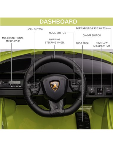HOMCOM Compatible 12V Battery-powered Kids Electric Ride On Car Lamborghini SIAN Toy with Parental Remote Control Lights MP3 for