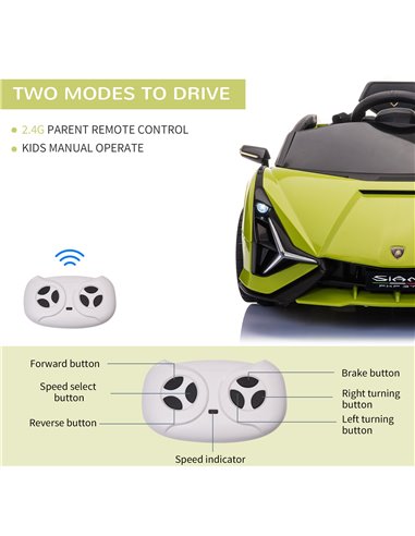 HOMCOM Compatible 12V Battery-powered Kids Electric Ride On Car Lamborghini SIAN Toy with Parental Remote Control Lights MP3 for