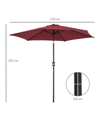 Outsunny 9ft Aluminium Patio Umbrella Sun Shade, Wine Red 840-061WR