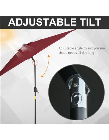 Outsunny 9ft Aluminium Patio Umbrella Sun Shade, Wine Red 840-061WR