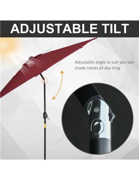 Outsunny 9ft Aluminium Patio Umbrella Sun Shade, Wine Red 840-061WR - pic 51429 | FastDaddyshop