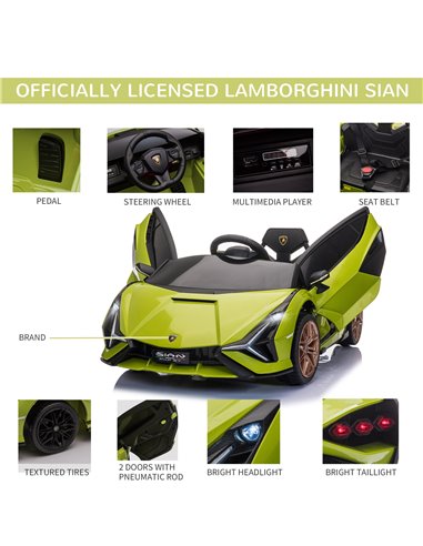 HOMCOM Compatible 12V Battery-powered Kids Electric Ride On Car Lamborghini SIAN Toy with Parental Remote Control Lights MP3 for