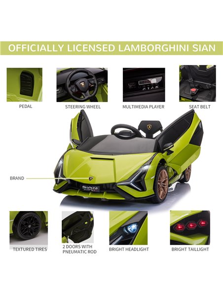 HOMCOM Compatible 12V Battery-powered Kids Electric Ride On Car Lamborghini SIAN Toy with Parental Remote Control Lights MP3 for - pic 5143 | FastDaddyshop