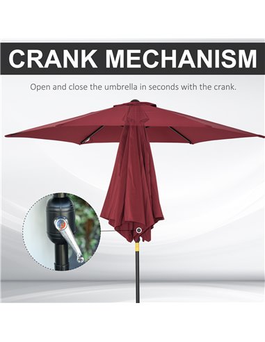 Outsunny 9ft Aluminium Patio Umbrella Sun Shade, Wine Red 840-061WR