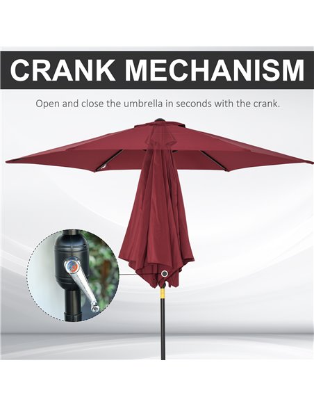 Outsunny 9ft Aluminium Patio Umbrella Sun Shade, Wine Red 840-061WR - pic 51430 | FastDaddyshop