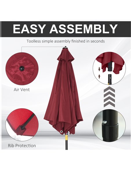 Outsunny 9ft Aluminium Patio Umbrella Sun Shade, Wine Red 840-061WR - pic 51431 | FastDaddyshop