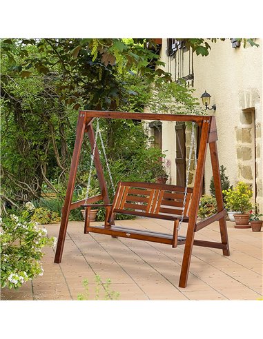 Outsunny 2 Seater Outdoor Garden Swing Chair Wooden Hammock Bench for Porch Patio Yard 84A-172