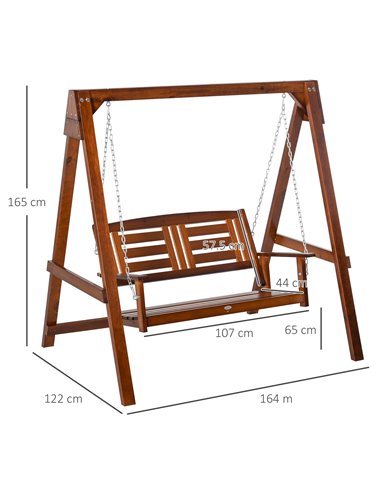 Outsunny 2 Seater Outdoor Garden Swing Chair Wooden Hammock Bench for Porch Patio Yard 84A-172
