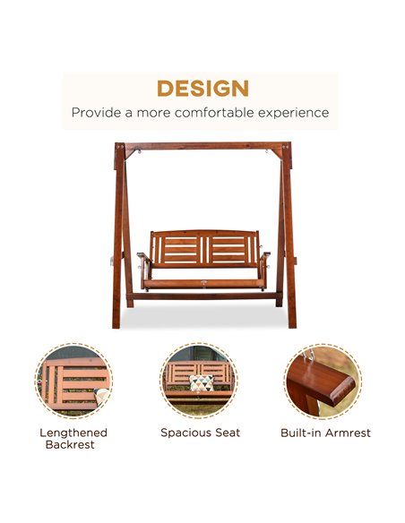 Outsunny 2 Seater Outdoor Garden Swing Chair Wooden Hammock Bench for Porch Patio Yard 84A-172 - pic 51476 | FastDaddyshop