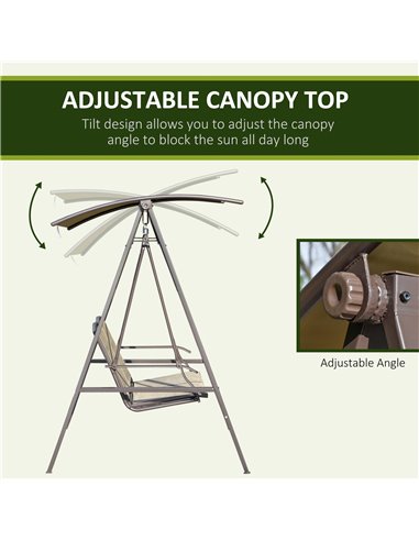 Outsunny 2 Seater Garden Swing Chair, Outdoor Canopy Swing Bench with Adjustable Shade and Metal Frame, Brown 84A-251BN