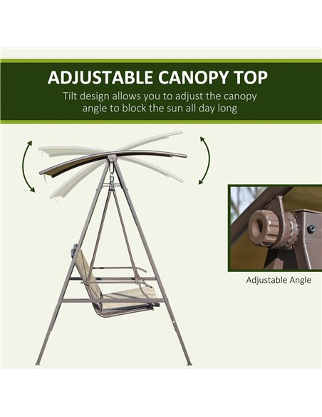 Outsunny 2 Seater Garden Swing Chair, Outdoor Canopy Swing Bench with Adjustable Shade and Metal Frame, Brown 84A-251BN - pic 51483 | FastDaddyshop