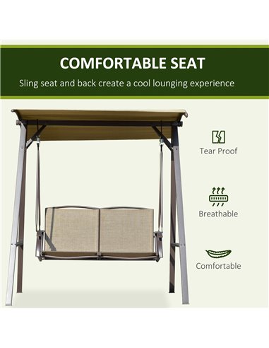 Outsunny 2 Seater Garden Swing Chair, Outdoor Canopy Swing Bench with Adjustable Shade and Metal Frame, Brown 84A-251BN