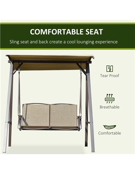 Outsunny 2 Seater Garden Swing Chair, Outdoor Canopy Swing Bench with Adjustable Shade and Metal Frame, Brown 84A-251BN - pic 51484 | FastDaddyshop
