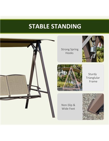 Outsunny 2 Seater Garden Swing Chair, Outdoor Canopy Swing Bench with Adjustable Shade and Metal Frame, Brown 84A-251BN
