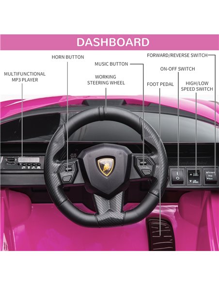 HOMCOM Compatible 12V Battery-powered Kids Electric Ride On Car Lamborghini SIAN Toy with Parental Remote Control Lights MP3 for - pic 5149 | FastDaddyshop