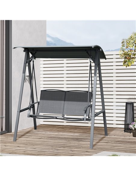 Outsunny 2 Seater Garden Swing Chair, Outdoor Canopy Swing Bench with Adjustable Shade and Metal Frame, Dark Grey 84A-251CG - pic 51490 | FastDaddyshop