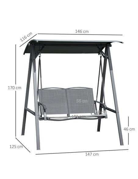 Outsunny 2 Seater Garden Swing Chair, Outdoor Canopy Swing Bench with Adjustable Shade and Metal Frame, Dark Grey 84A-251CG - pic 51491 | FastDaddyshop