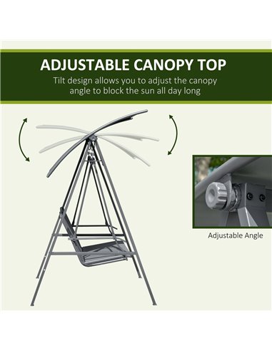 Outsunny 2 Seater Garden Swing Chair, Outdoor Canopy Swing Bench with Adjustable Shade and Metal Frame, Dark Grey 84A-251CG