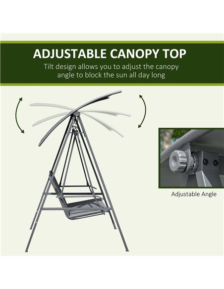 Outsunny 2 Seater Garden Swing Chair, Outdoor Canopy Swing Bench with Adjustable Shade and Metal Frame, Dark Grey 84A-251CG - pic 51492 | FastDaddyshop