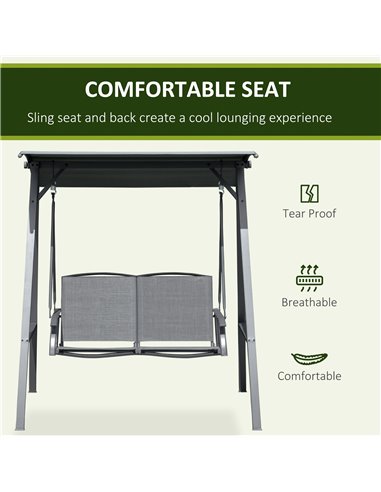 Outsunny 2 Seater Garden Swing Chair, Outdoor Canopy Swing Bench with Adjustable Shade and Metal Frame, Dark Grey 84A-251CG