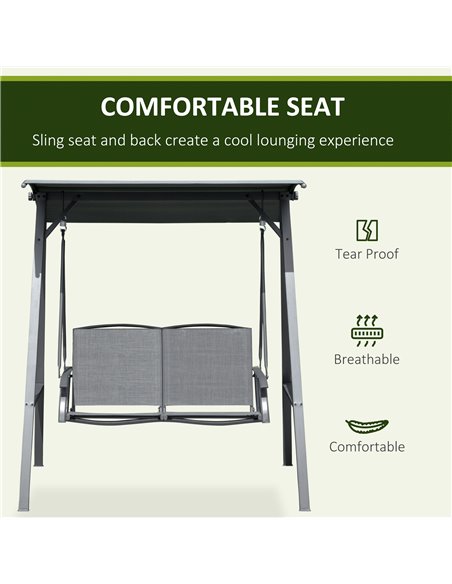 Outsunny 2 Seater Garden Swing Chair, Outdoor Canopy Swing Bench with Adjustable Shade and Metal Frame, Dark Grey 84A-251CG - pic 51493 | FastDaddyshop