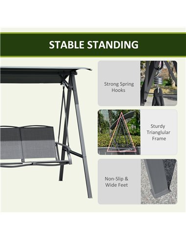 Outsunny 2 Seater Garden Swing Chair, Outdoor Canopy Swing Bench with Adjustable Shade and Metal Frame, Dark Grey 84A-251CG