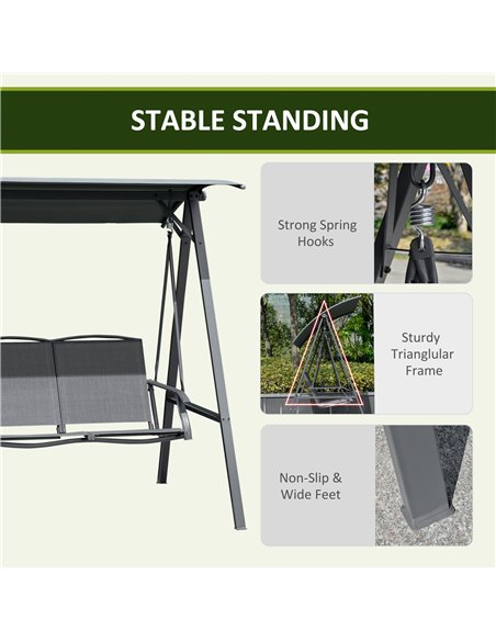 Outsunny 2 Seater Garden Swing Chair, Outdoor Canopy Swing Bench with Adjustable Shade and Metal Frame, Dark Grey 84A-251CG - pic 51494 | FastDaddyshop