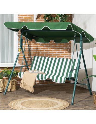 Outsunny 3 Seater Garden Swing Chair with Adjustable Canopy, Steel Frame, Padded Seat, Green  84A-054V03GN
