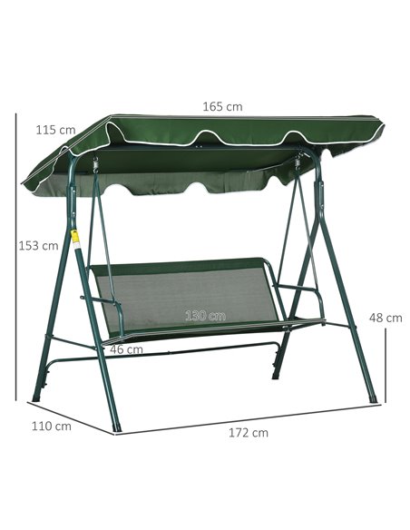 Outsunny 3 Seater Garden Swing Chair with Adjustable Canopy, Steel Frame, Padded Seat, Green  84A-054V03GN - pic 51500 | FastDaddyshop