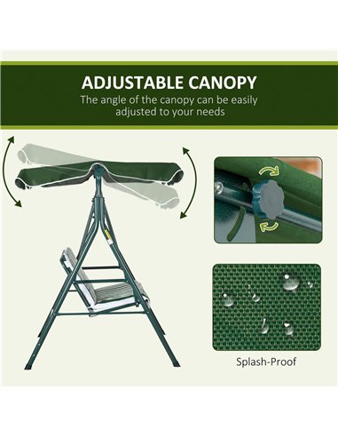 Outsunny 3 Seater Garden Swing Chair with Adjustable Canopy, Steel Frame, Padded Seat, Green  84A-054V03GN