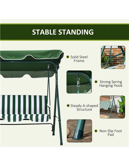Outsunny 3 Seater Garden Swing Chair with Adjustable Canopy, Steel Frame, Padded Seat, Green  84A-054V03GN - pic 51502 | FastDaddyshop