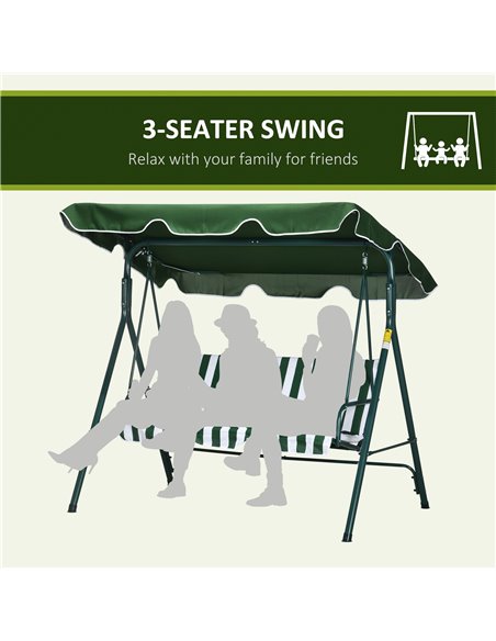Outsunny 3 Seater Garden Swing Chair with Adjustable Canopy, Steel Frame, Padded Seat, Green  84A-054V03GN - pic 51503 | FastDaddyshop