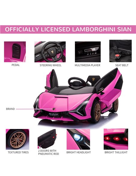 HOMCOM Compatible 12V Battery-powered Kids Electric Ride On Car Lamborghini SIAN Toy with Parental Remote Control Lights MP3 for - pic 5151 | FastDaddyshop